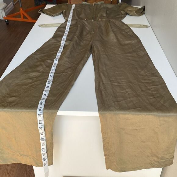 Sandro Gold Olive Green Sisteron Satin Zip Jumpsuit - Picture 12 of 16